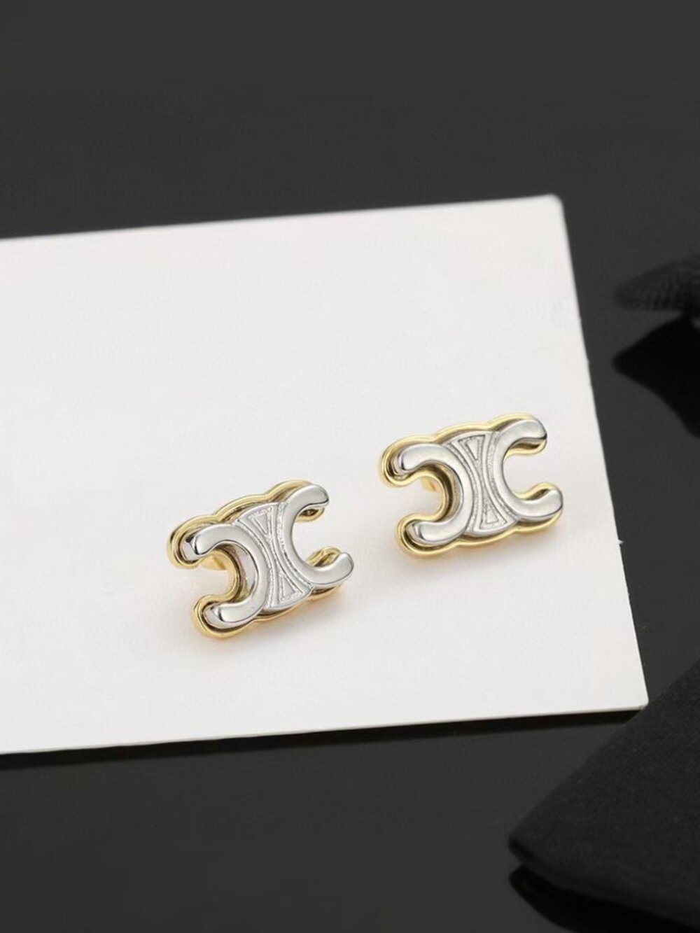 ✨ Celine- Gold Triomphe Logo Stud Earrings ✨